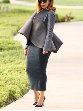 TOV LOS ANGELES Structured Gray Peplum Jacket